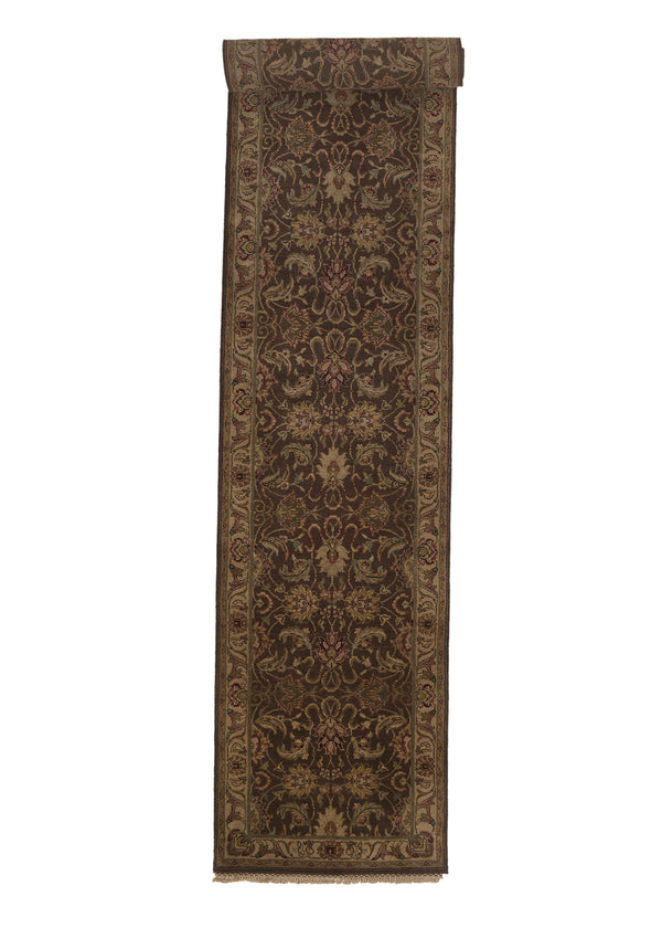 30373 Oriental Rug Indian Handmade Runner Transitional 2'7'' x 11'11'' -3x12- Brown Jaipur Floral Design