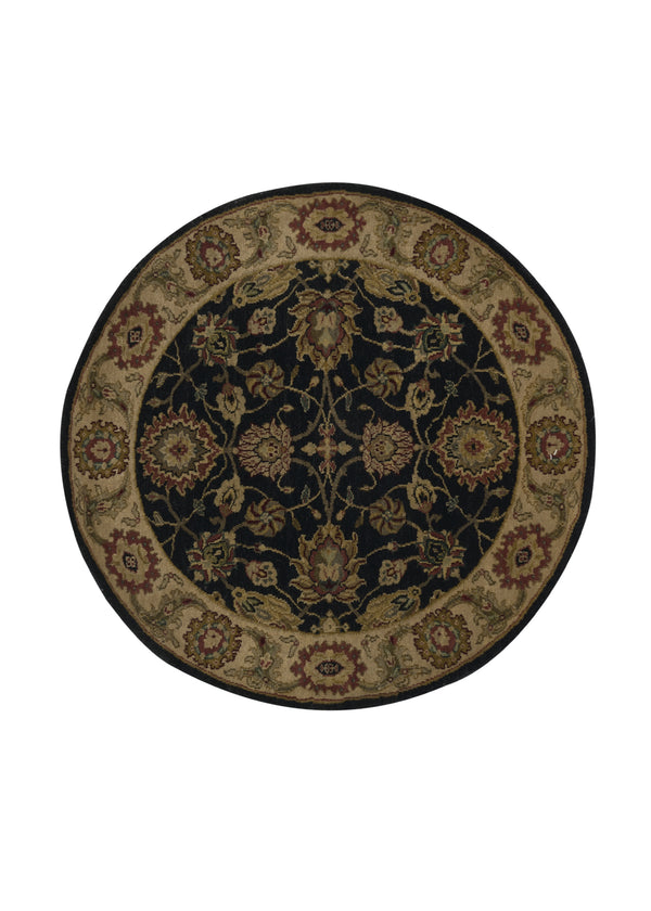 30389 Oriental Rug Indian Handmade Round Traditional 3'0'' x 3'0'' -3x3- Black Yellow Gold Jaipur Design