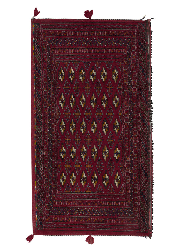 30409 Persian Rug Turkmen Handmade Area Tribal 2'5'' x 4'7'' -2x5- Red Poshti Bokhara Design