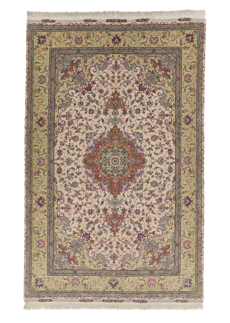 30418 Persian Rug Tabriz Handmade Area Traditional 6'6'' x 9'11'' -7x10- Pink Green Naghsh Floral Design