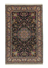 30422 Persian Rug Tabriz Handmade Area Traditional 6'3'' x 9'8'' -6x10- Black Pink Naghsh Floral Design