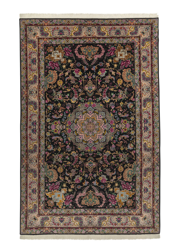 30422 Persian Rug Tabriz Handmade Area Traditional 6'3'' x 9'8'' -6x10- Black Pink Naghsh Floral Design