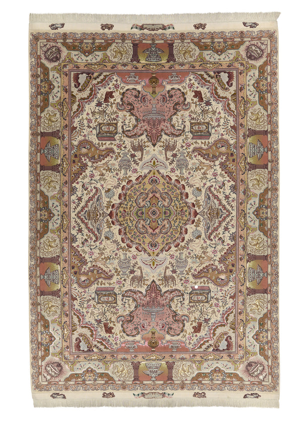 30424 Persian Rug Tabriz Handmade Area Traditional 6'9'' x 10'0'' -7x10- Pink Naghsh Floral Design