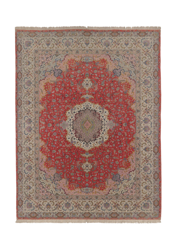 30429 Persian Rug Tabriz Handmade Area Traditional 9'8'' x 13'4'' -10x13- Whites Beige Pink Naghsh Floral Design