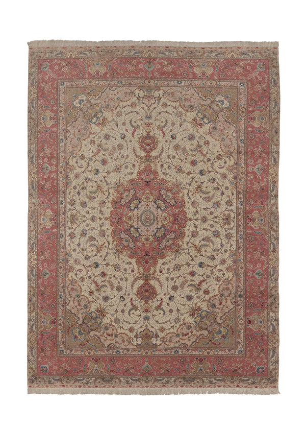 30430 Persian Rug Tabriz Handmade Area Traditional 9'10'' x 12'10'' -10x13- Whites Beige Pink Naghsh Floral Design