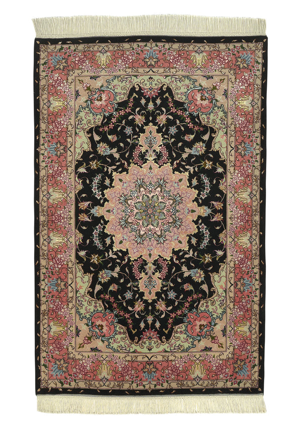 30434 Persian Rug Tabriz Handmade Area Traditional 3'3'' x 5'0'' -3x5- Pink Black Floral Naghsh Design
