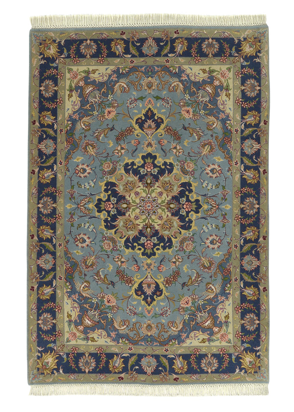 30435 Persian Rug Tabriz Handmade Area Traditional 3'4'' x 5'0'' -3x5- Blue Floral Animals Design