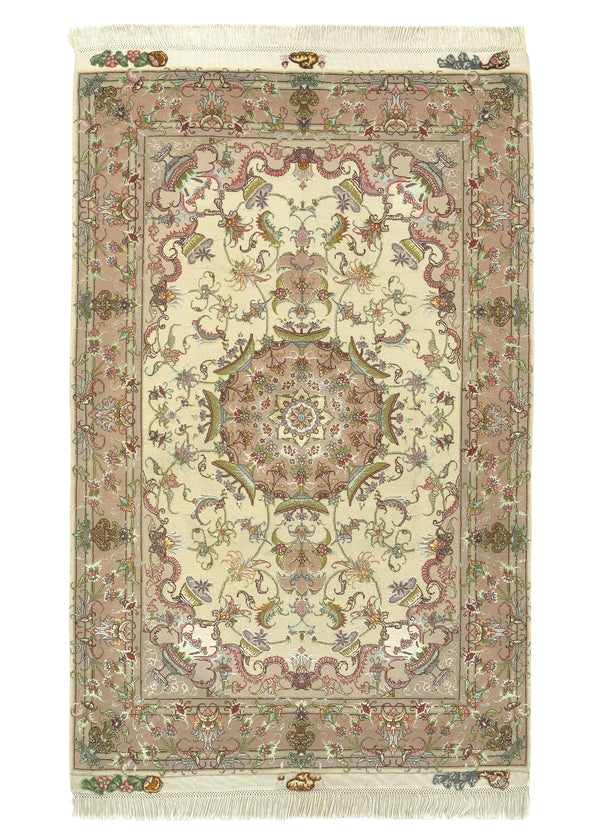 30438 Persian Rug Tabriz Handmade Area Traditional 3'3'' x 5'0'' -3x5- Pink Whites Beige Floral Naghsh Design
