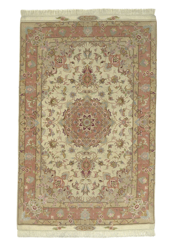 30440 Persian Rug Tabriz Handmade Area Traditional 3'4'' x 5'0'' -3x5- Pink Whites Beige Floral Naghsh Design