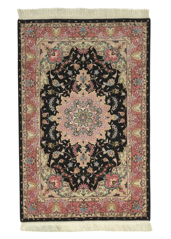 30445 Persian Rug Tabriz Handmade Area Traditional 3'3'' x 4'11'' -3x5- Pink Black Floral Naghsh Design