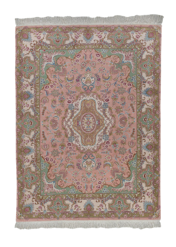 30453 Persian Rug Tabriz Handmade Area Traditional 5'0'' x 6'9'' -5x7- Green Pink Floral Naghsh Design