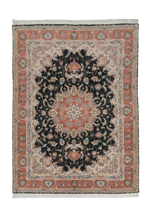 30454 Persian Rug Tabriz Handmade Area Traditional 4'11'' x 6'7'' -5x7- Pink Black Floral Naghsh Design