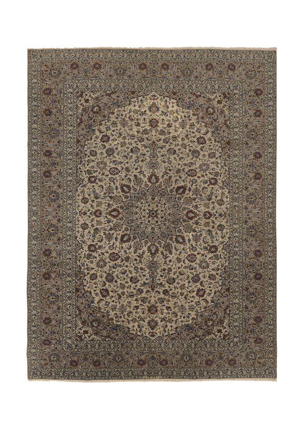 30460 Persian Rug Kashan Handmade Area Traditional 9'9'' x 13'3'' -10x13- Whites Beige Gray Toranj Mehrab Floral Design