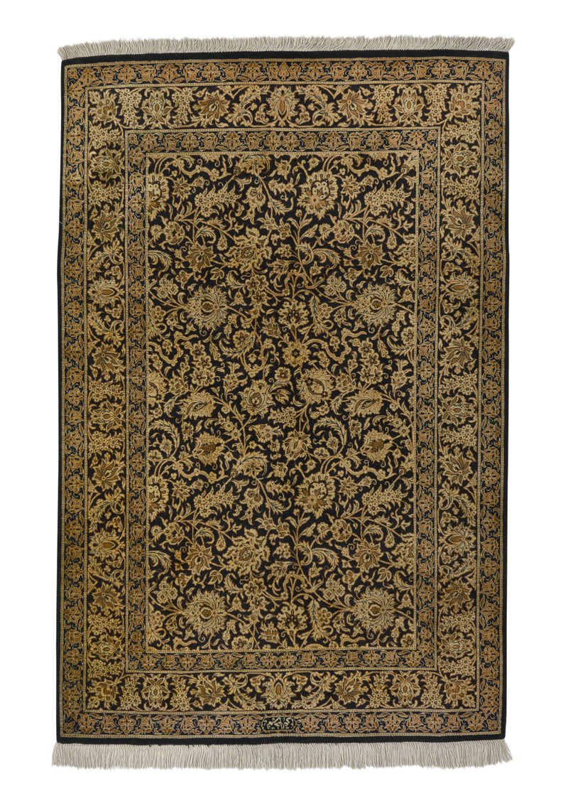 30472 Persian Rug Qum Handmade Area Traditional Traditional 2'6'' x 3'10'' -3x4- Yellow Gold Black Versace Design