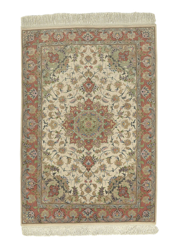 30483 Persian Rug Tabriz Handmade Area Traditional 3'3'' x 4'10'' -3x5- Pink Whites Beige Floral Naghsh Design