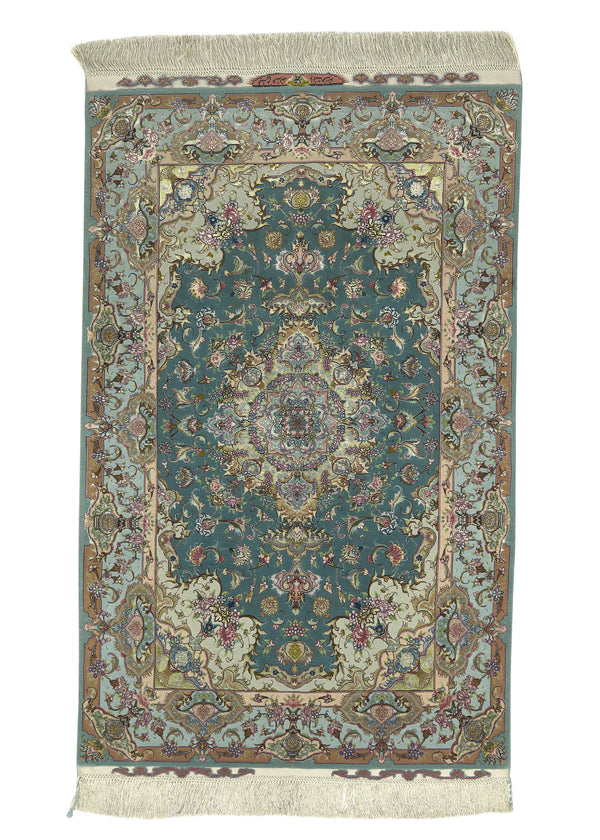 30486 Persian Rug Tabriz Handmade Area Traditional 3'4'' x 5'2'' -3x5- Green Brown Floral Naghsh Design