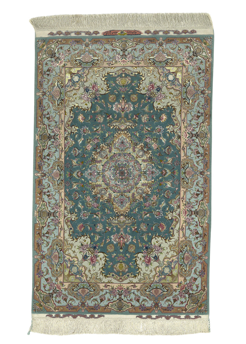 30486 Persian Rug Tabriz Handmade Area Traditional 3'4'' x 5'2'' -3x5- Green Brown Floral Naghsh Design