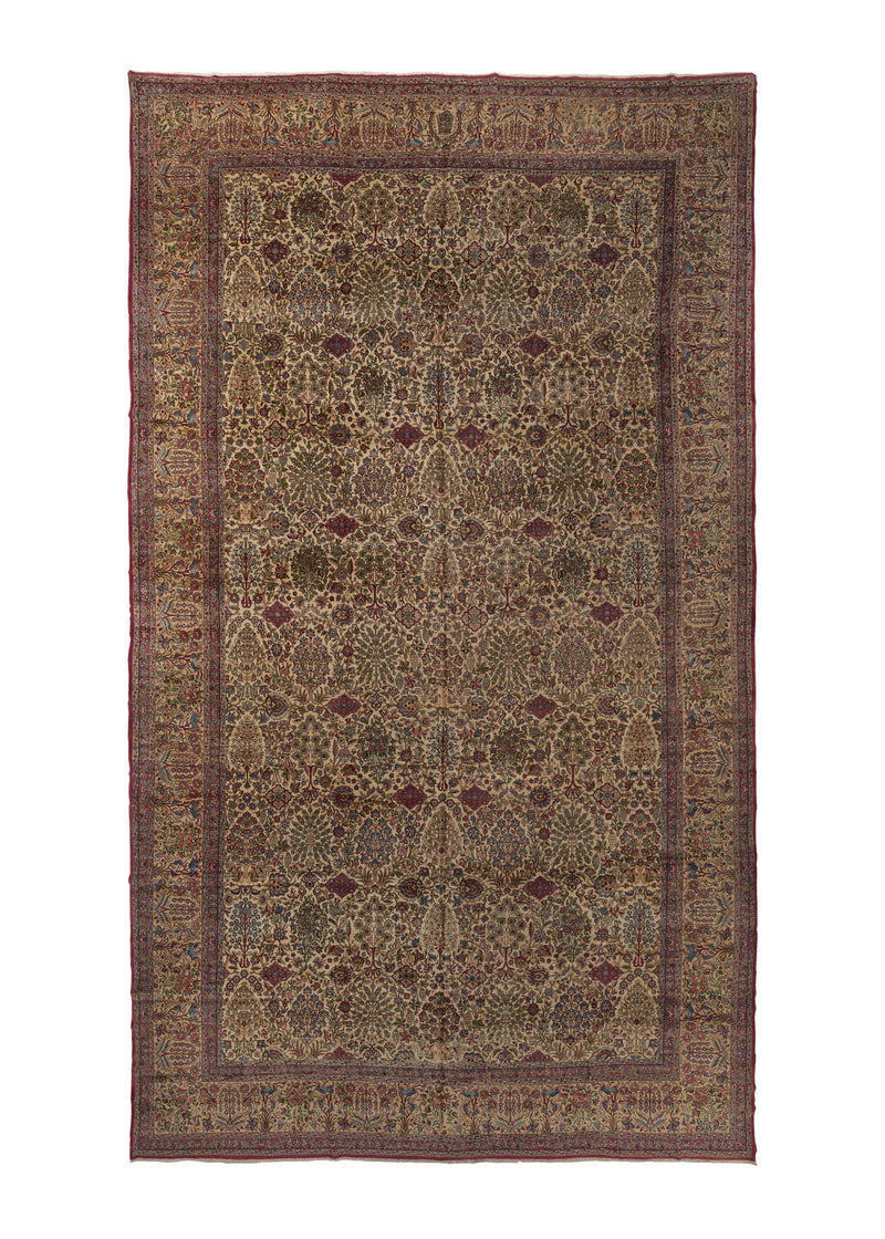 30530 Persian Rug Kerman Handmade Area Antique Traditional 14'7'' x 25'5'' -15x25- Whites Beige Red Garden Design