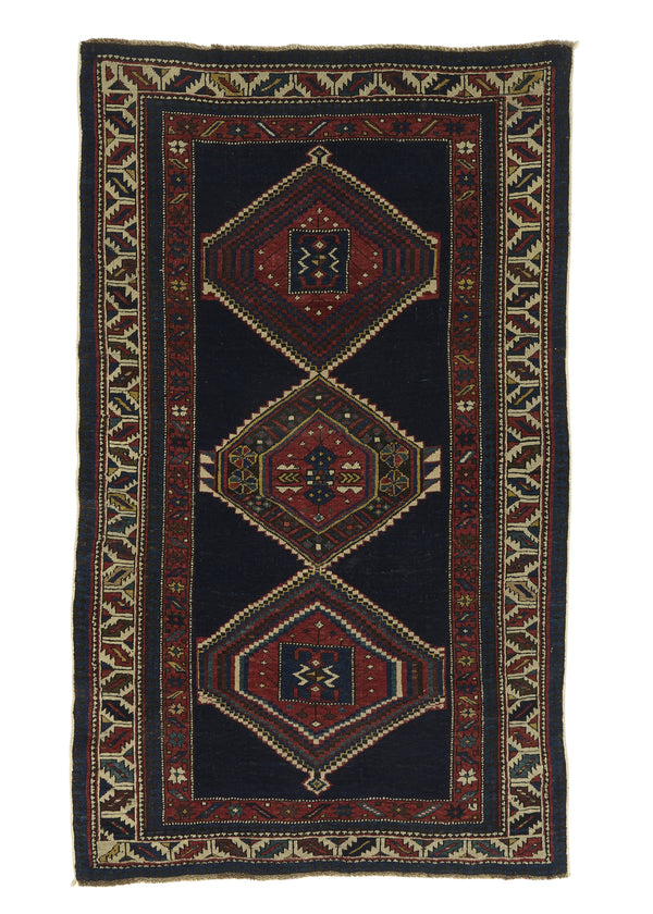 30534 Caucasian Rug Shirvan Handmade Area Antique Tribal 3'3'' x 5'5'' -3x5- Blue Red Geometric Design