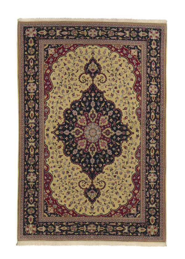30539 Persian Rug Kashan Handmade Area Traditional 6'8'' x 9'8'' -7x10- Yellow Gold Blue Floral Design