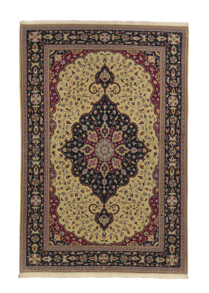 30539 Persian Rug Kashan Handmade Area Traditional 6'8'' x 9'8'' -7x10- Yellow Gold Blue Floral Design