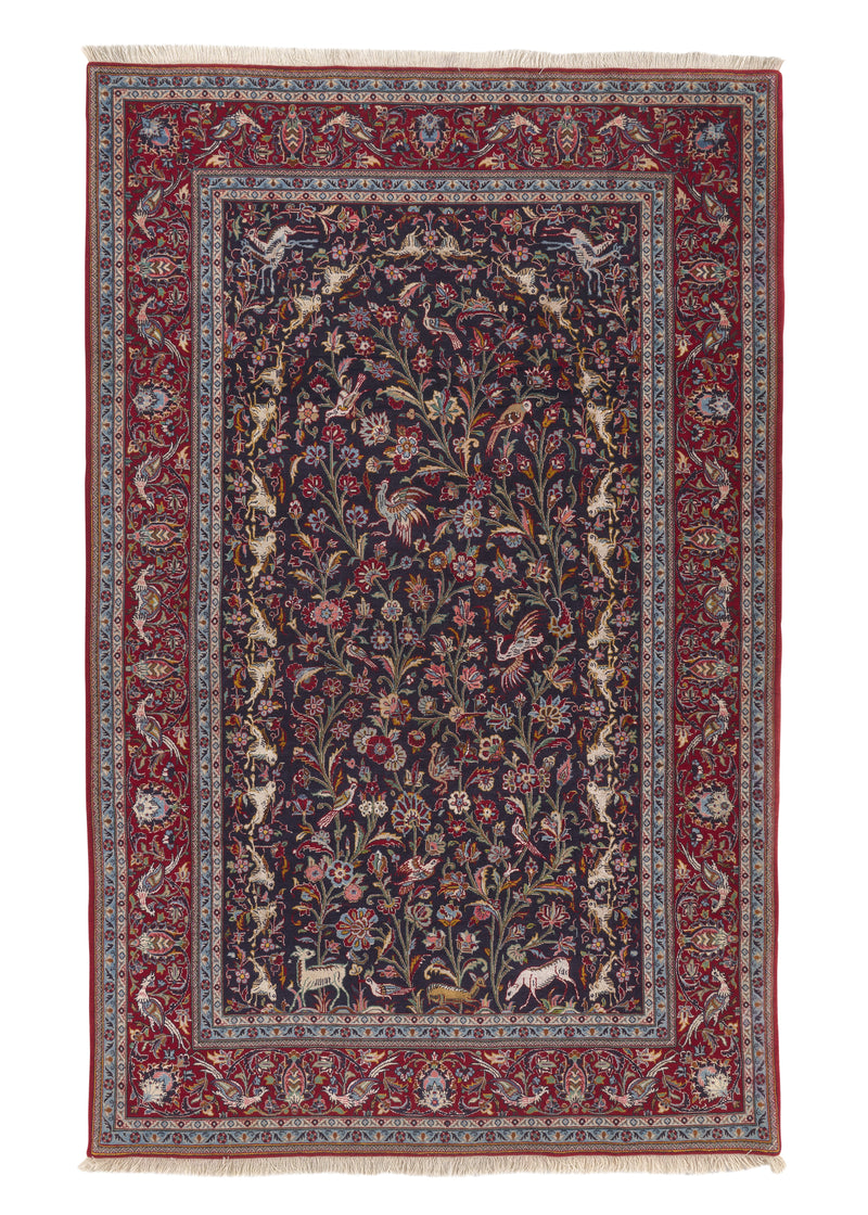 30543 Persian Rug Kashan Handmade Area Traditional 4'8'' x 7'5'' -5x7- Red Blue Tree of Life Animals Floral Design