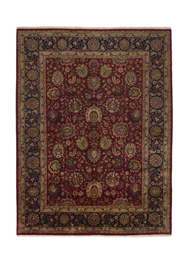 30573 Oriental Rug Indian Handmade Area Traditional 9'1'' x 12'2'' -9x12- Red Blue Floral Design