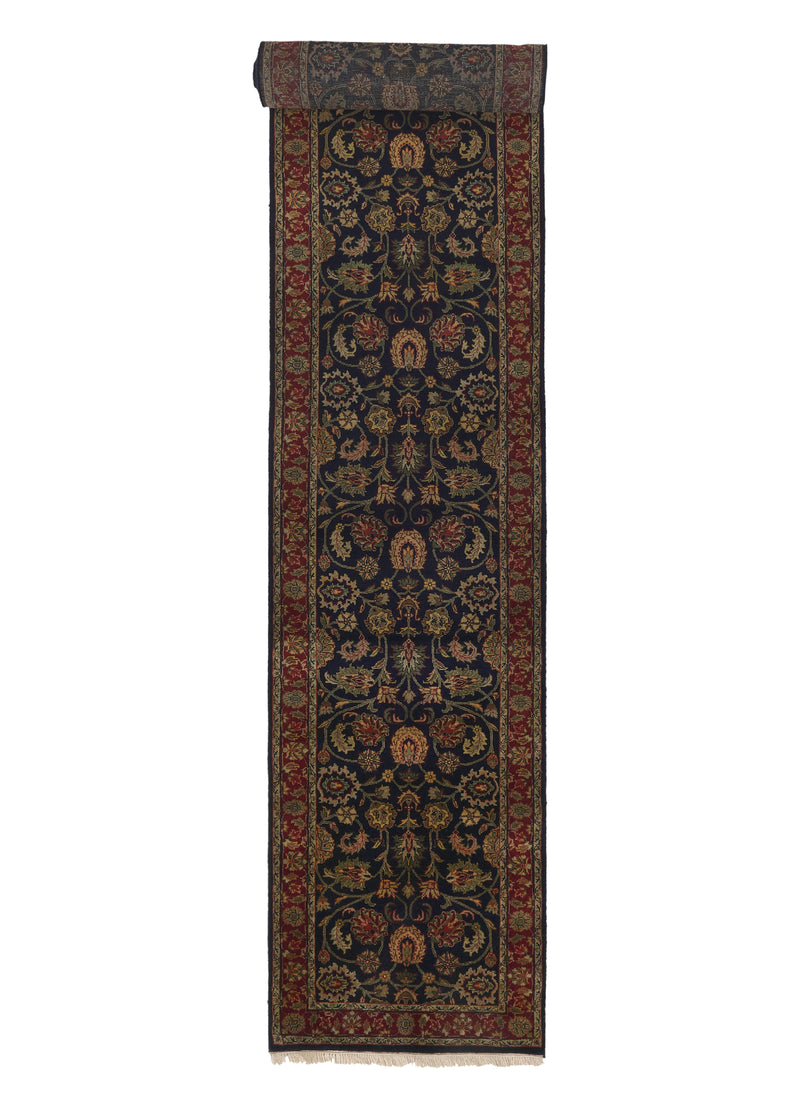 30588 Oriental Rug Indian Handmade Runner Traditional 2'7'' x 16'0'' -3x16- Blue Red Floral Design