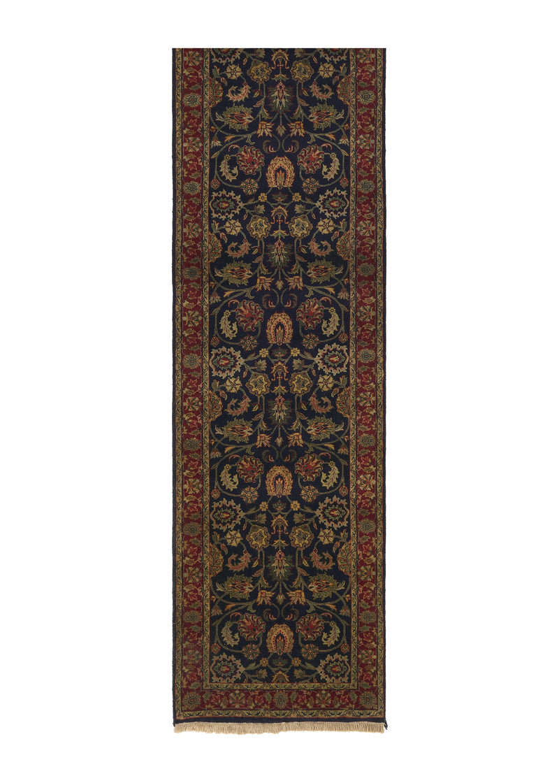 30590 Oriental Rug Indian Handmade Runner Traditional 2'6'' x 15'11'' -3x16- Blue Red Floral Design