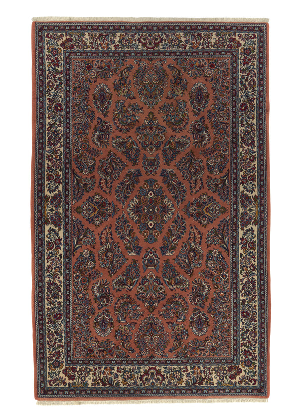 30596 Persian Rug Sarouk Handmade Area Traditional 4'3'' x 6'9'' -4x7- Orange Floral Design
