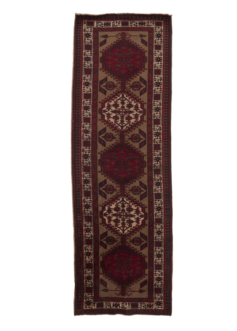 30598 Persian Rug Sarab Handmade Runner Antique Tribal 3'6'' x 10'5'' -4x10- Red Geometric Design