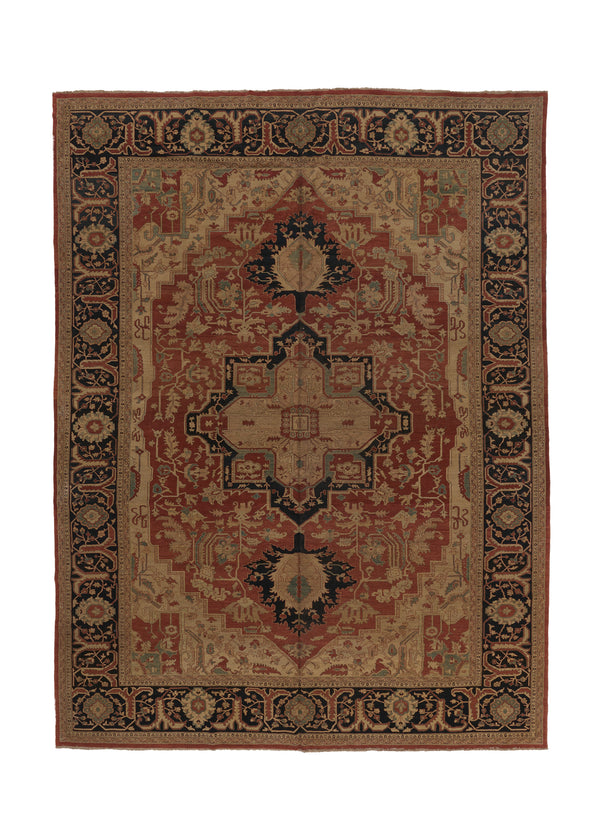 30601 Persian Rug Serapi Handmade Area Tribal Vintage 14'8'' x 19'4'' -15x19- Red Whites Beige Geometric Design