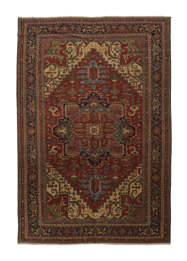 30614 Persian Rug Heriz Handmade Area Tribal Vintage 12'5'' x 17'9'' -12x18- Red Green Blue Geometric Design