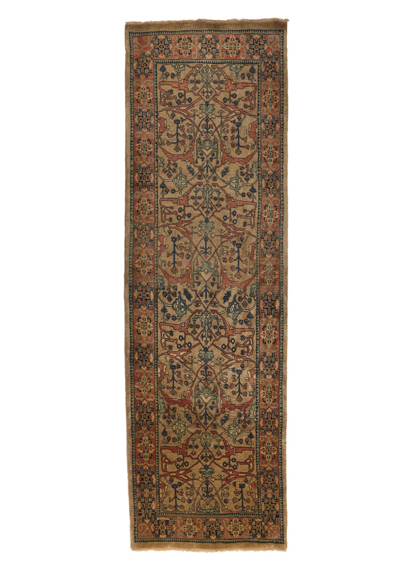 30634 Persian Rug Bijar Handmade Runner Traditional 3'3'' x 10'8'' -3x11- Whites Beige Orange Geometric Design