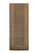 30651 Persian Rug Sarouk Handmade Runner Vintage Neutral 2'6'' x 13'5'' -3x13- Brown Orange Paisley Boteh Design