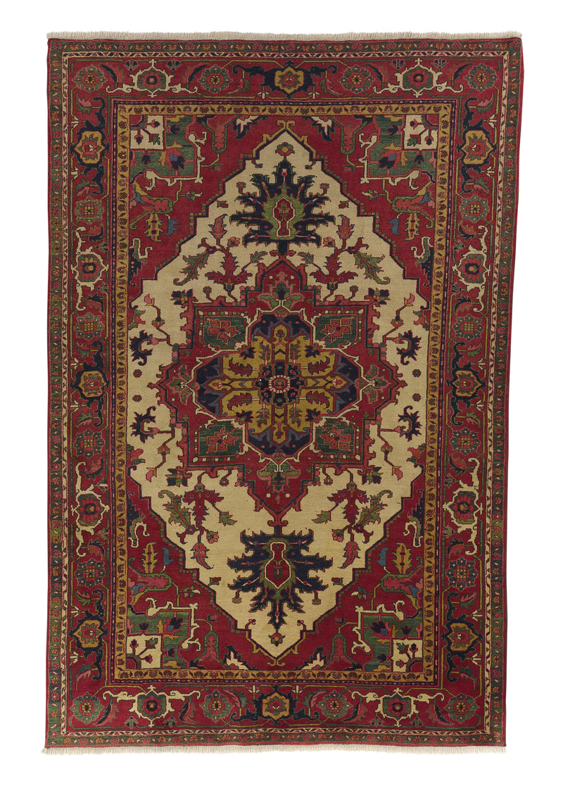 30663 Persian Rug Heriz Handmade Area Tribal 6'6'' x 9'11'' -7x10- Red Geometric Design