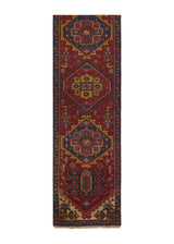 30680 Persian Rug Heriz Handmade Runner Tribal Vintage 2'4'' x 9'8'' -2x10- Red Geometric Design
