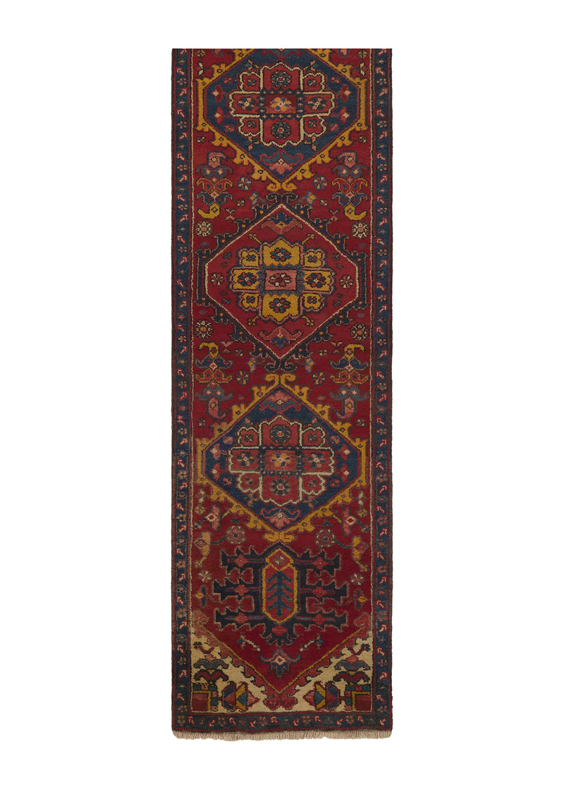 30680 Persian Rug Heriz Handmade Runner Tribal Vintage 2'4'' x 9'8'' -2x10- Red Geometric Design