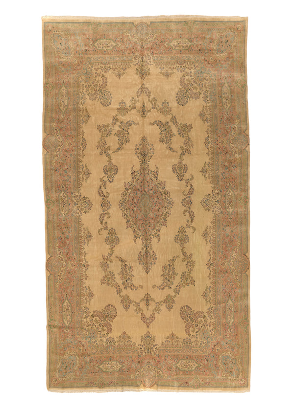 30700 Persian Rug Kerman Handmade Area Traditional 11'7'' x 20'7'' -12x21- Whites Beige Pink Open Field Design