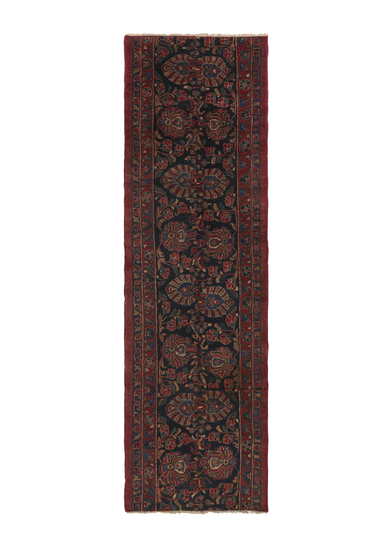 30720 Persian Rug Sarouk Handmade Runner Traditional Vintage 2'7'' x 8'2'' -3x8- Red Blue Partition Design