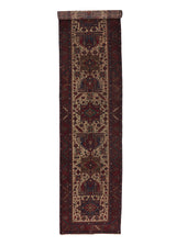 30722 Persian Rug Gharajeh Handmade Runner Tribal Vintage 3'3'' x 13'9'' -3x14- Red Whites Beige Geometric Design