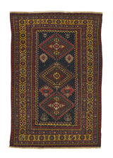 30741 Persian Rug Ghashghaei Handmade Area Antique Tribal 3'8'' x 5'7'' -4x6- Yellow Gold Red Blue Geometric Design