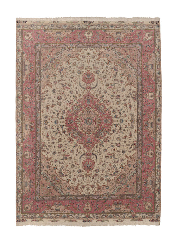 30753 Persian Rug Tabriz Handmade Area Traditional 9'9'' x 13'4'' -10x13- Whites Beige Pink Naghsh Floral Design