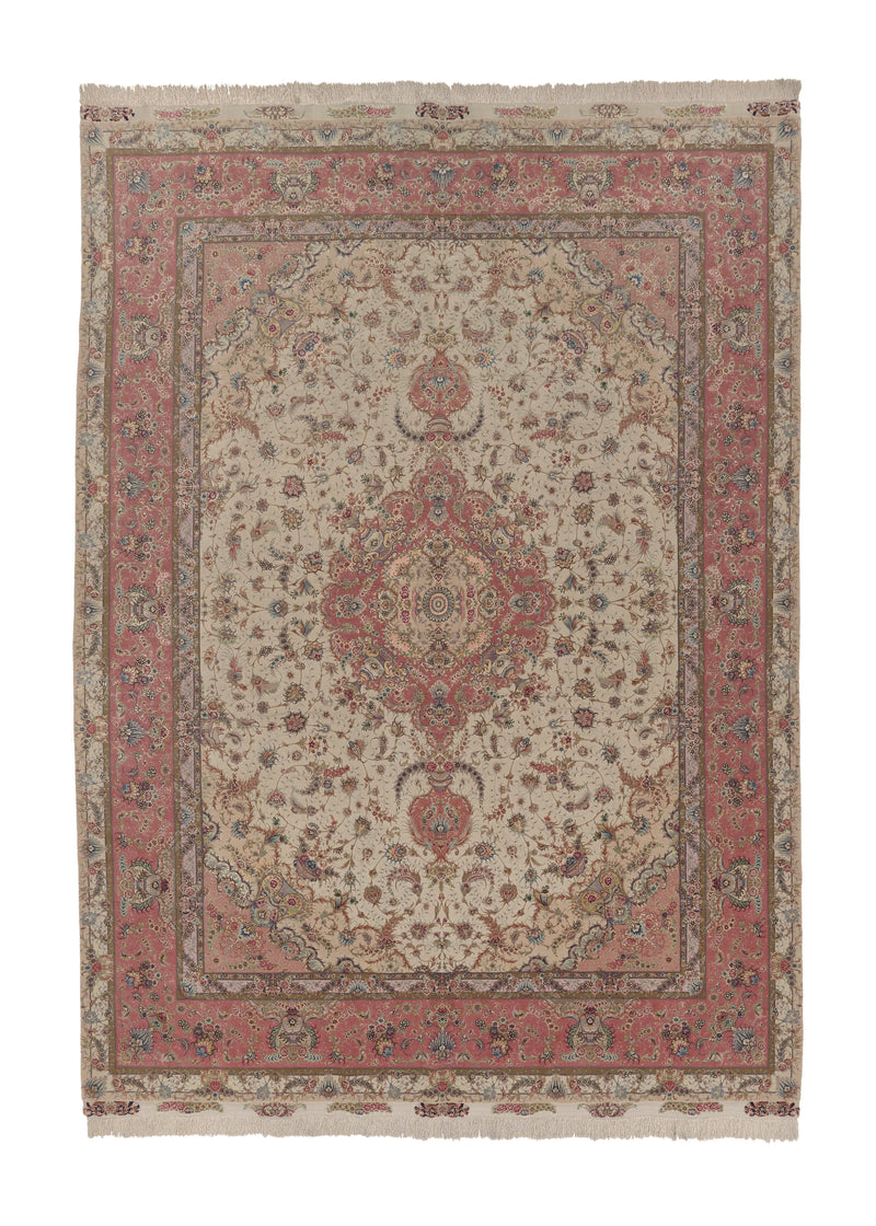 30754 Persian Rug Tabriz Handmade Area Traditional 9'9'' x 13'4'' -10x13- Whites Beige Pink Naghsh Floral Design
