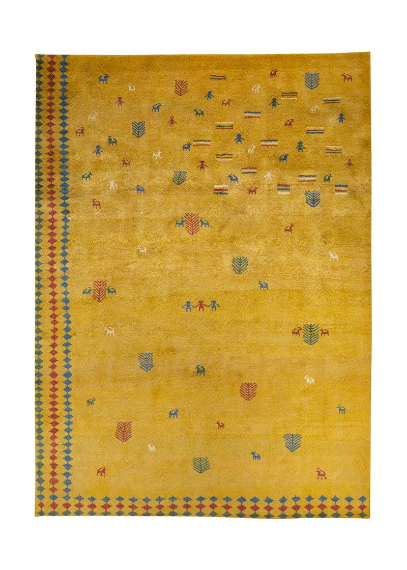 30764 Persian Rug Gabbeh Handmade Area Tribal 7'6'' x 10'5'' -8x10- Yellow Gold Pictorial Design