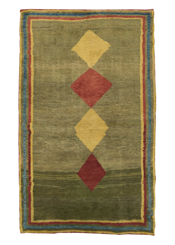 30786 Persian Rug Gabbeh Handmade Area Tribal 3'7'' x 5'11'' -4x6- Green Multi-color Abstract Design