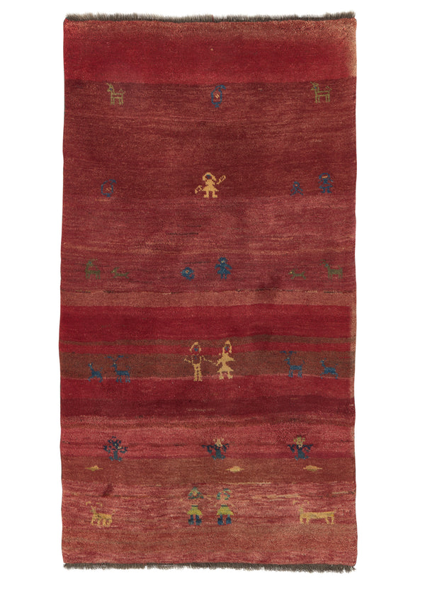 30787 Persian Rug Gabbeh Handmade Area Runner Tribal 3'6'' x 6'7'' -4x7- Red Open Design