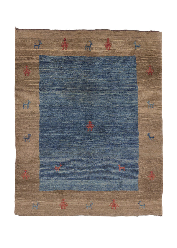 30814 Persian Rug Gabbeh Handmade Area Tribal 4'10'' x 6'2'' -5x6- Whites Beige Blue Pictorial Design