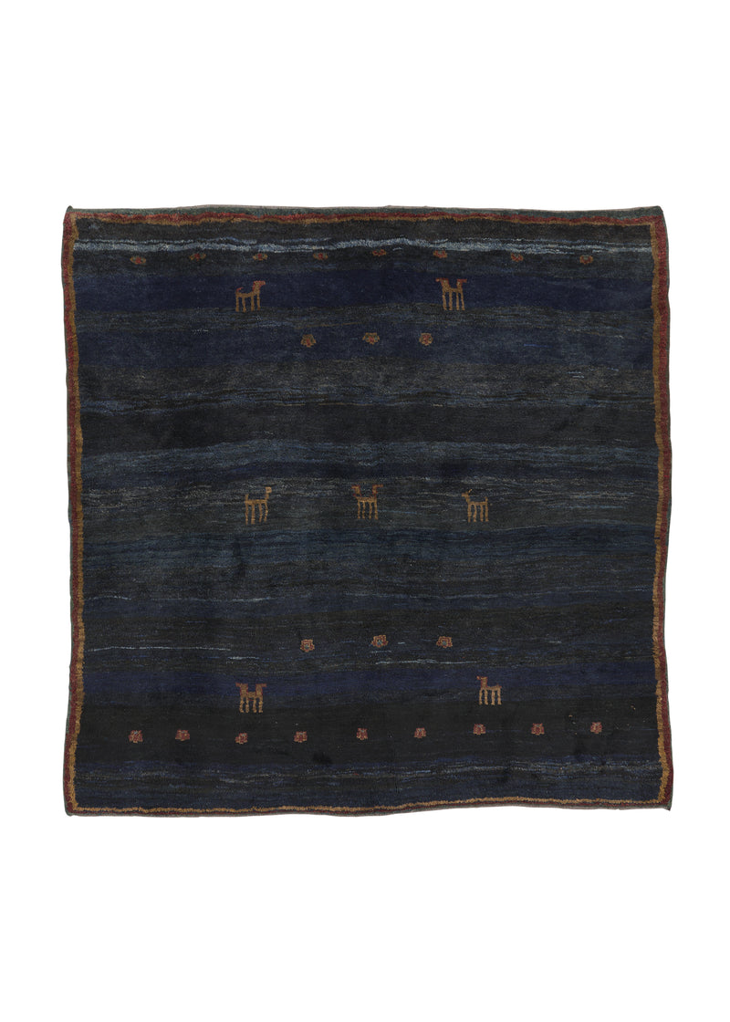 30837 Persian Rug Gabbeh Handmade Area Tribal 6'6'' x 6'6'' -7x7- Blue Pictorial Design