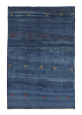 30844 Persian Rug Gabbeh Handmade Area Tribal 4'11'' x 7'7'' -5x8- Blue Open Pictorial Design